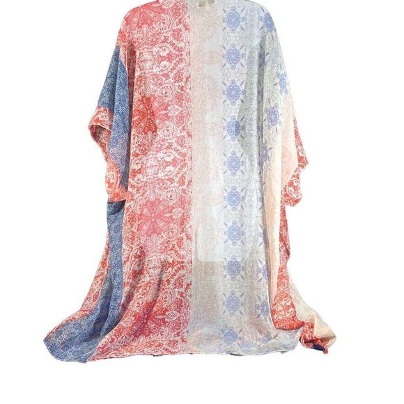 Women's Heart Summer Kimono Cover Up Tassel Beach Cardigan Loose Fit Blue Red - Picture 2 of 8